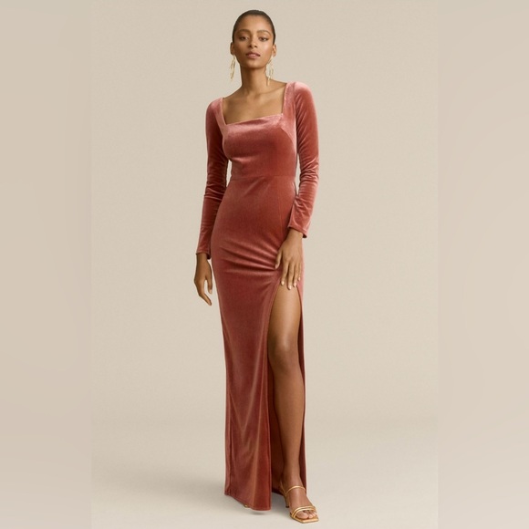 🆕 NWT Jenny Yoo Rachel Square-Neck Long-Sleeve Side-Slit Stretch Velvet Gown, 4 - Picture 1 of 17